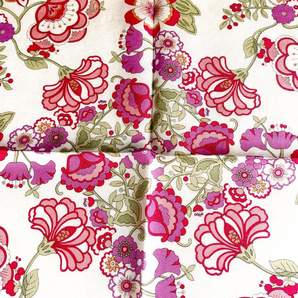 Anna Sui Pink Floral Cotton Scarf 22” Square Metallic Thread Boho Romantic - Picture 13 of 14